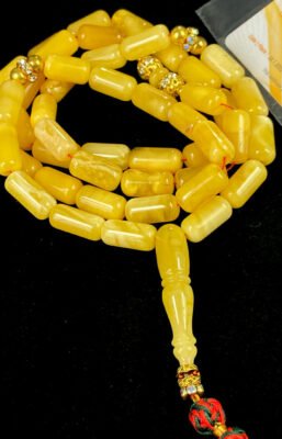 VINTAGE YELLOW NATURAL BALTIC AMBER PRAYER BEADS ROSARY 45GR. 45 BEADS كهرمان كالنجرادي قديم منجاوي