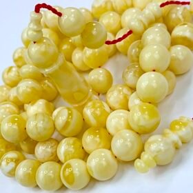 EXCLUSIVE PREMIUM ROYAL WHITE NATURAL BALTIC AMBER ROSARY 66 Beads 46 gr. كهرب ابيض جبسي