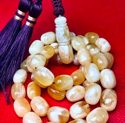 EXCLUSIVE PREMIUM WHITE NATURAL BALTIC AMBER ROSARY 51 Beads 45gr.