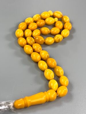 ANTIQUE GERMAN BUTTERSCOTCH NATURAL GERMAN AMBER ROSARY 33 BEADS 31GR مسباح كهرمان الماني حر شجري نادر خراطه يدوي