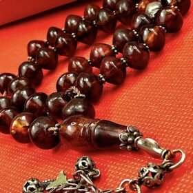 SUPER RARE ANTIQUE RUSSIAN RED NATURAL BALTIC AMBER ROSARY 33 BEADS 35 gr.