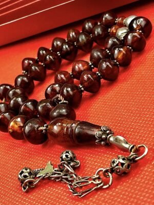 SUPER RARE ANTIQUE RUSSIAN RED NATURAL BALTIC AMBER ROSARY 33 BEADS 35 gr.