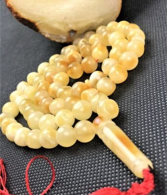 VINTAGE WHITE ONE STONE NATURAL BALTIC AMBER ROSARY 45 BEADS