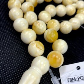 WHITE YELLOW FORMED BALTIC AMBER ROSARY 33 Beads 56 gr.