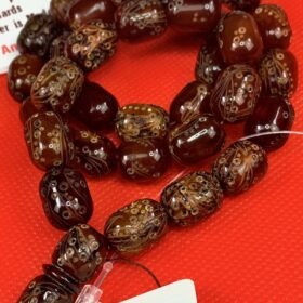 ENGRAVED NATURAL BALTIC AMBER ROSARY DARK BROWN 33 Beads 43 gr.