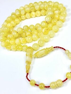 EXCLUSIVE PREMIUM IVORY WHITE NATURAL BALTIC AMBER ROSARY 99 Beads 32 gr.كهرب بولندي فرز حر
