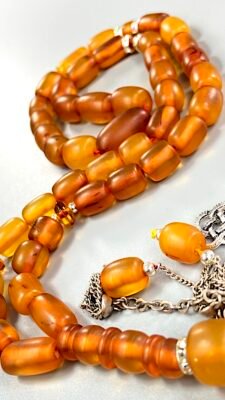 SUPER RARE CERTIFIED ANTIQUE GERMAN NATURAL BALTIC AMBER ROSARY 43 Beads 60 gr.