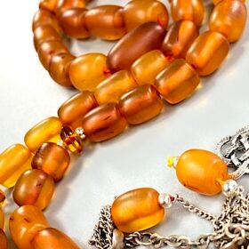 SUPER RARE CERTIFIED ANTIQUE GERMAN NATURAL BALTIC AMBER ROSARY 43 Beads 60 gr.