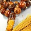 EXCLUSIVE XL BROWN NATURAL BALTIC AMBER ROSARY PRAYER BEADS 106 GR. 33 BEADS مسبحه كهرمان حر نقش بولندي