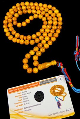 CERTIFIED VINTAGE PRESSED BALTIC AMBER ROSARY 99 Beads 40 gr.