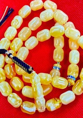PREMIUM NATURAL BALTIC AMBER ROSARY 40 GR. 45 BEADS  مسباح كهرب حر بولندي فرز تشخيط بياض