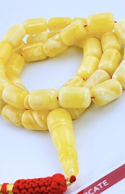YELLOW WHITE NATURAL BALTIC AMBER PRAYER BEADS ROSARY 27 GR. 39 BEADS مسبحه كهرب حر بولندي