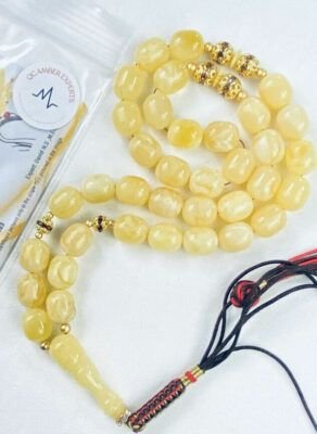 EXCLUSIVE PREMIUM NATURAL BALTIC AMBER ROSARY 43GR. 36 BEADS مسباح كهرمان بلطيقي حر فرز