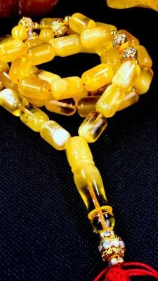 PREMIUM WHITE YELLOW NATURAL BALTIC AMBER ROSARY 65 GR. 39 BEADS  مسباح كهرب حر بولندي قشطه و عسل