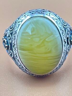 RARE WHITE NATURAL BALTIC AMBER RING 14 GR SIZE 20 محبس كهرمان فضه مشخط