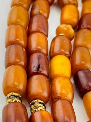 RARE CERTIFIED ANTIQUE GERMAN NATURAL BALTIC AMBER ROSARY 33 BEADS 45 GR.   مسباح كهرمان الماني حر نادر
