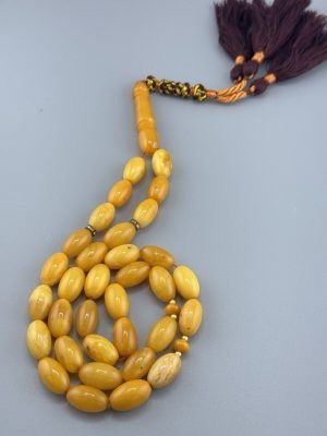 VINTAGE NATURAL GERMAN BALTIC AMBER PRAYER BEADS ROSARY 33 BEADS 45GR. مسباح كهرمان حر لون الماني شجري