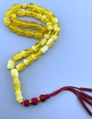 YELLOW WHITE PRESSED  ROSARY 40 GR. 33 BEADS مسباح كهرب بولندي