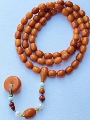 RARE CERTIFIED ANTIQUE GERMAN NATURAL BALTIC AMBER ROSARY 60B 57GR. كهرمان الماني حر نادر
