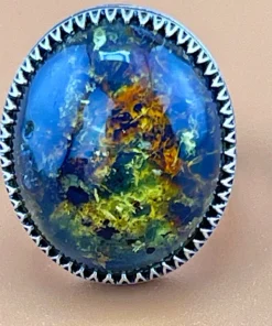 RARE NATURAL BLUE DOMINICAN AMBER RING 18GR SIZE 11.5 US محبس كهرمان دومنيكى فضه
