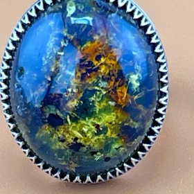RARE NATURAL BLUE DOMINICAN AMBER RING 18GR SIZE 11.5 US محبس كهرمان دومنيكى فضه