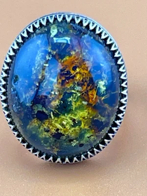 RARE NATURAL BLUE DOMINICAN AMBER RING 18GR SIZE 11.5 US محبس كهرمان دومنيكى فضه